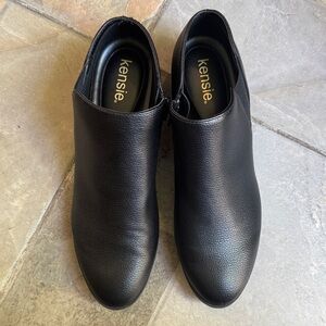 Kensie Black Pebbled Leather Slip-On Ankle Shoes